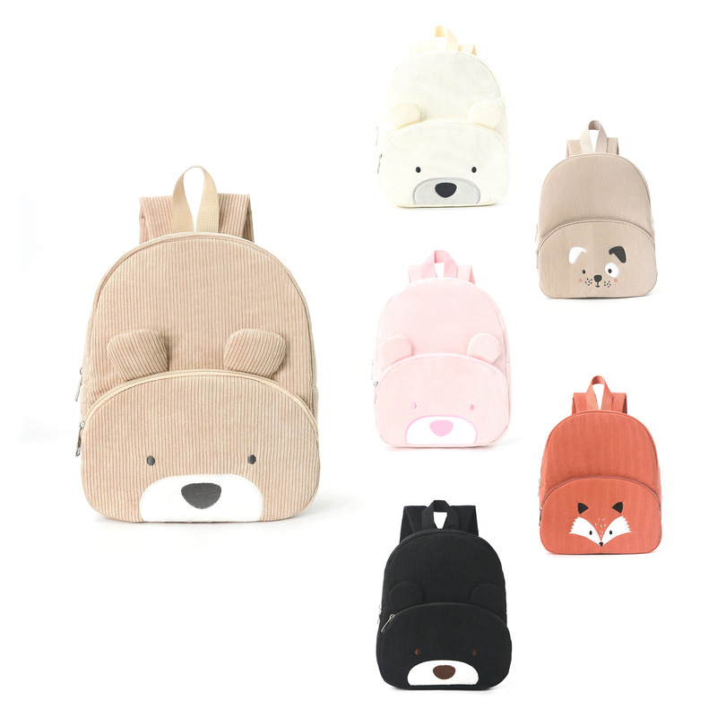 Canvas Backpack Casual - 귀여운 곰돌이 코듀로이 초등학생 가방, 패셔너블한