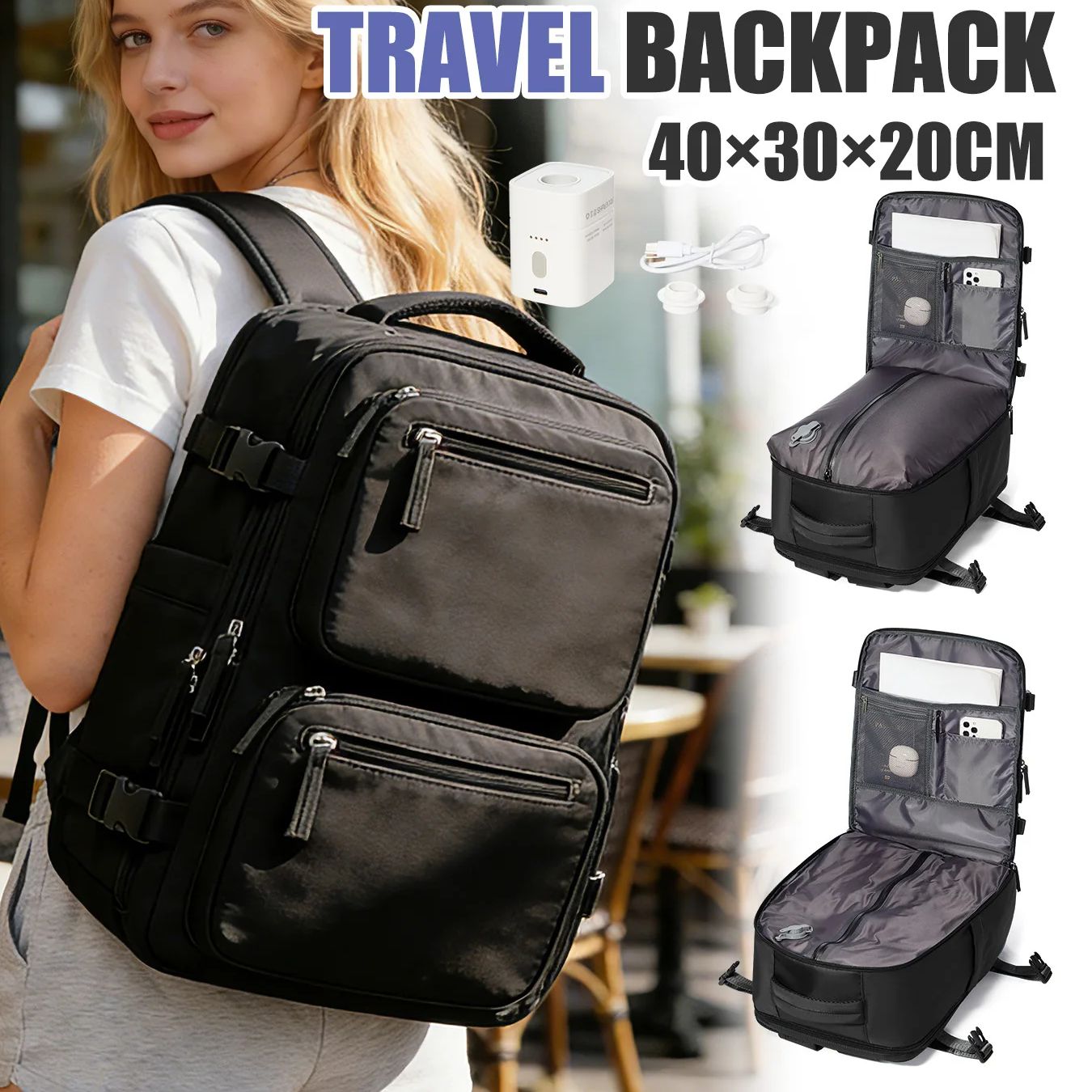 Fashion Backpack Women - 여성용 백팩 펌프가 있는 진공 백팩