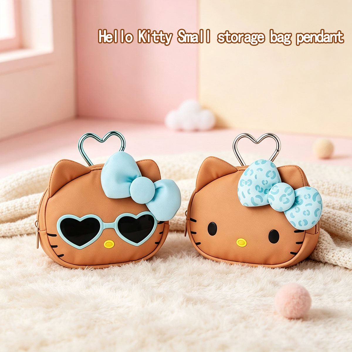 Mini Backpack Purse - 귀여운 브라운 헬로키티 미니 수납 가방