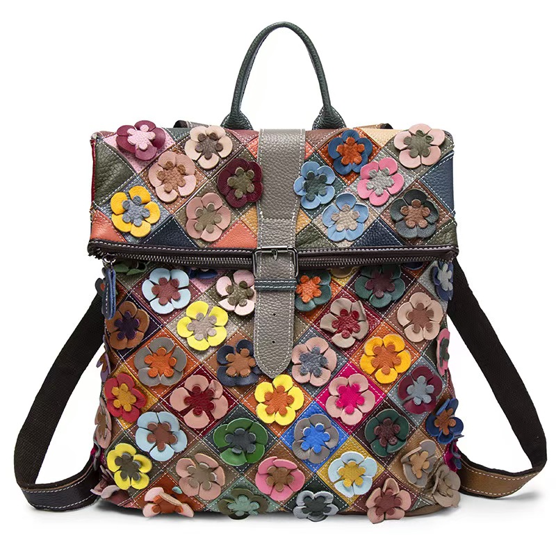 빈티지 여성 정품 가죽 백팩 꽃무늬 리얼 소가죽 숄더백 - Fashion Backpack Women 리뷰 및 가격