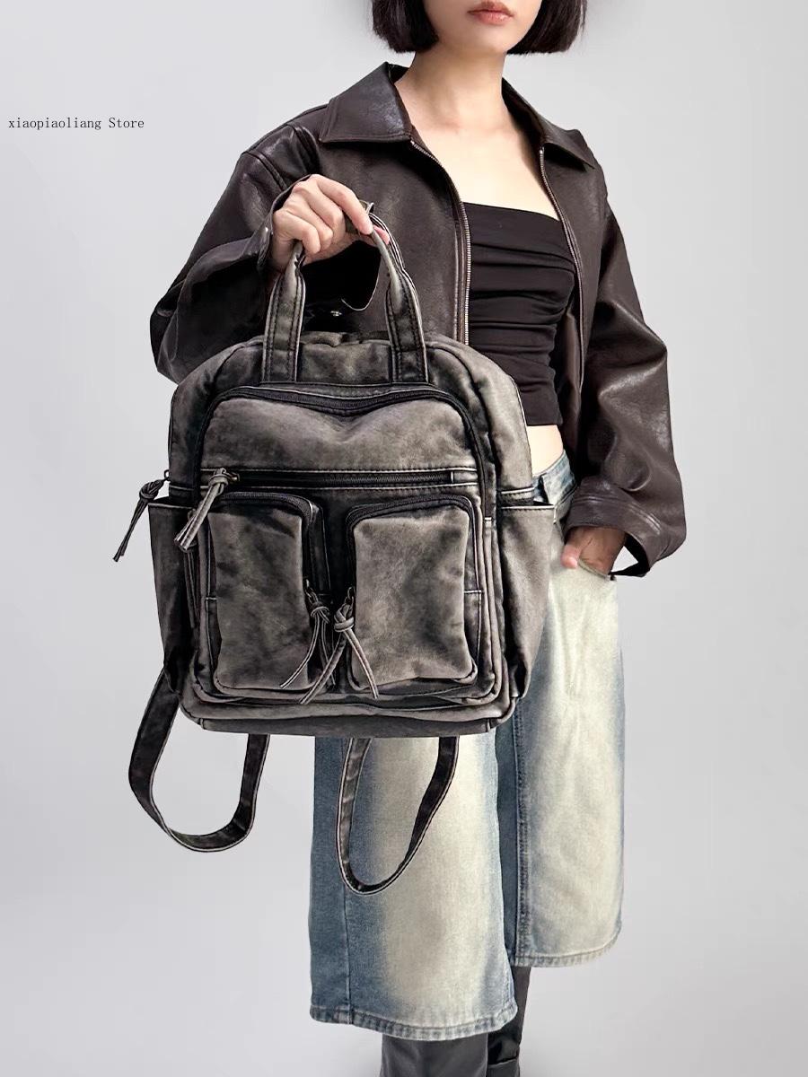 럭셔리 소프트 워시드 PU 가죽 백팩 트렌드 대학 가방 - Leather Backpack Vintage 리뷰 및 가격