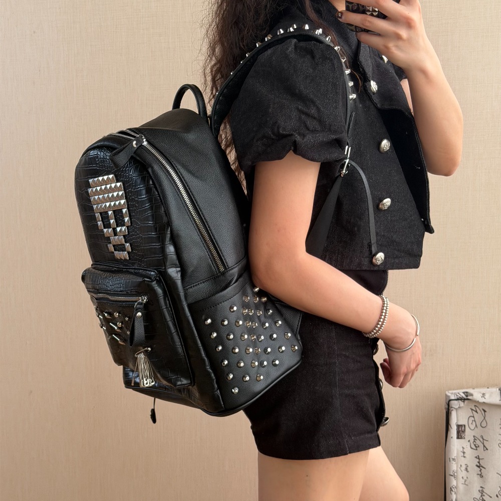 오리지널 블랙 악어 패턴 해골 리벳 백팩 핀 장식 스트 - Fashion Backpack Women 리뷰 및 가격