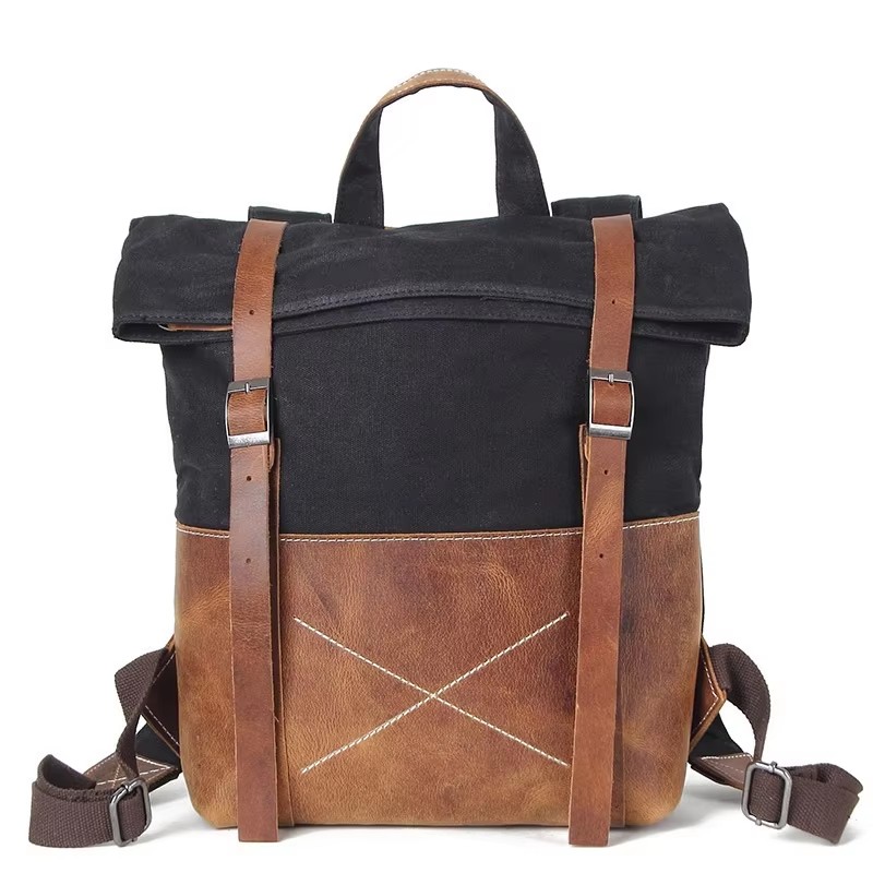 패션 남성 백팩 왁스 캔버스 소가죽 가죽 백팩 대용량  - Leather Backpack Vintage 리뷰 및 가격