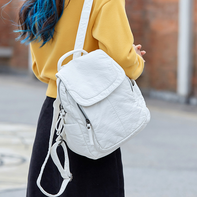 여성용 배낭 화이트 워싱 가죽 배낭, 십대 소녀용 소형 - Fashion Backpack Women 리뷰 및 가격