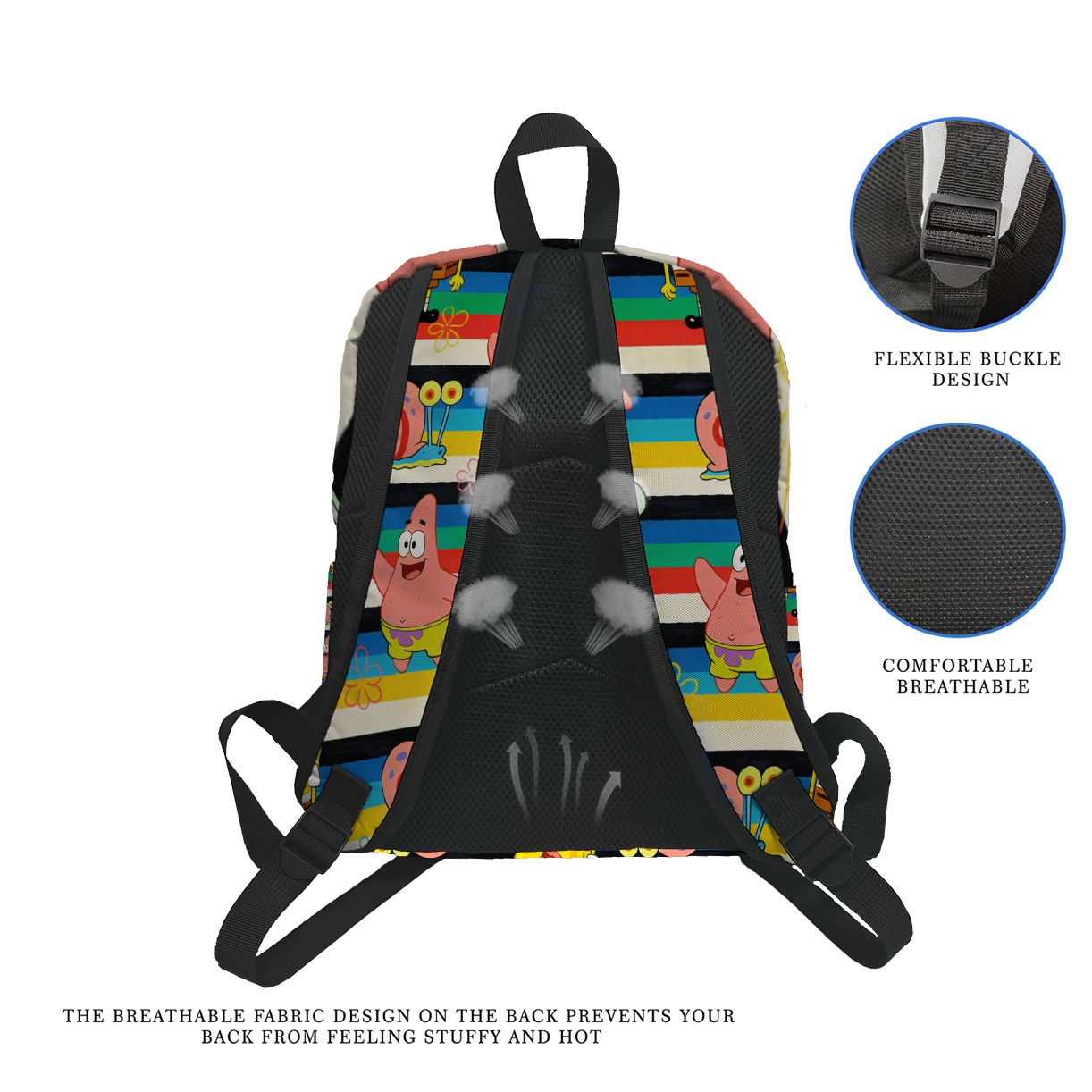 스폰지밥 스퀘어팬츠 스트라이프 프린트 백팩, 노트북 수 - School Backpack Teen 리뷰 및 가격