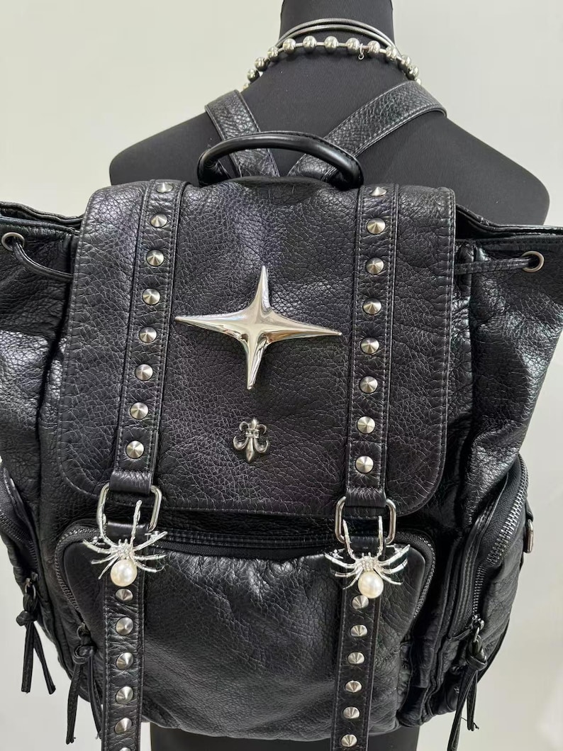 고딕 펑크 PU 가죽 숄더 백 리벳 Y2K 배낭 여성용 - Leather Backpack Vintage 리뷰 및 가격