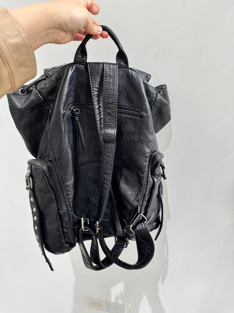 고딕 펑크 PU 가죽 숄더 백 리벳 Y2K 배낭 여성용 - Leather Backpack Vintage 리뷰 및 가격