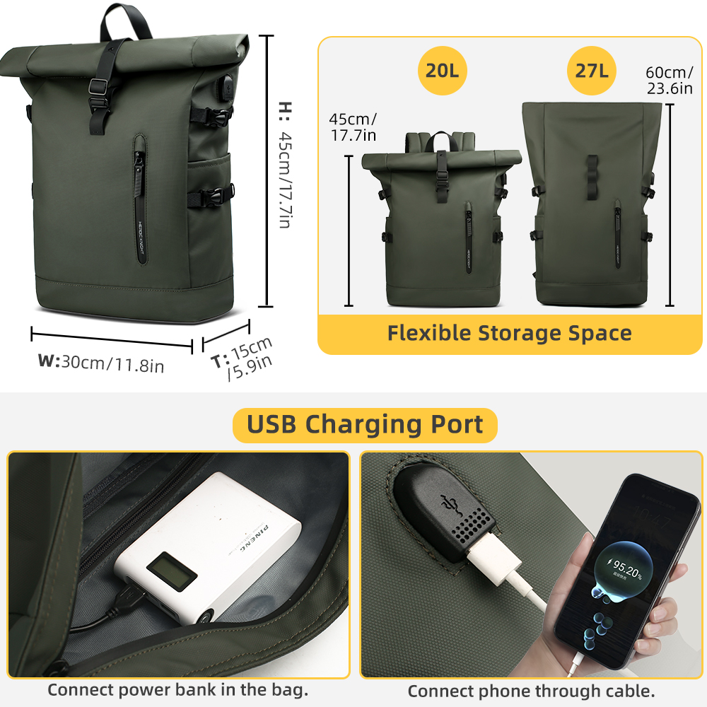 Heroic Knight 남성용 배낭 야외 여행 롤업  - Laptop Backpack 15.6 리뷰 및 가격